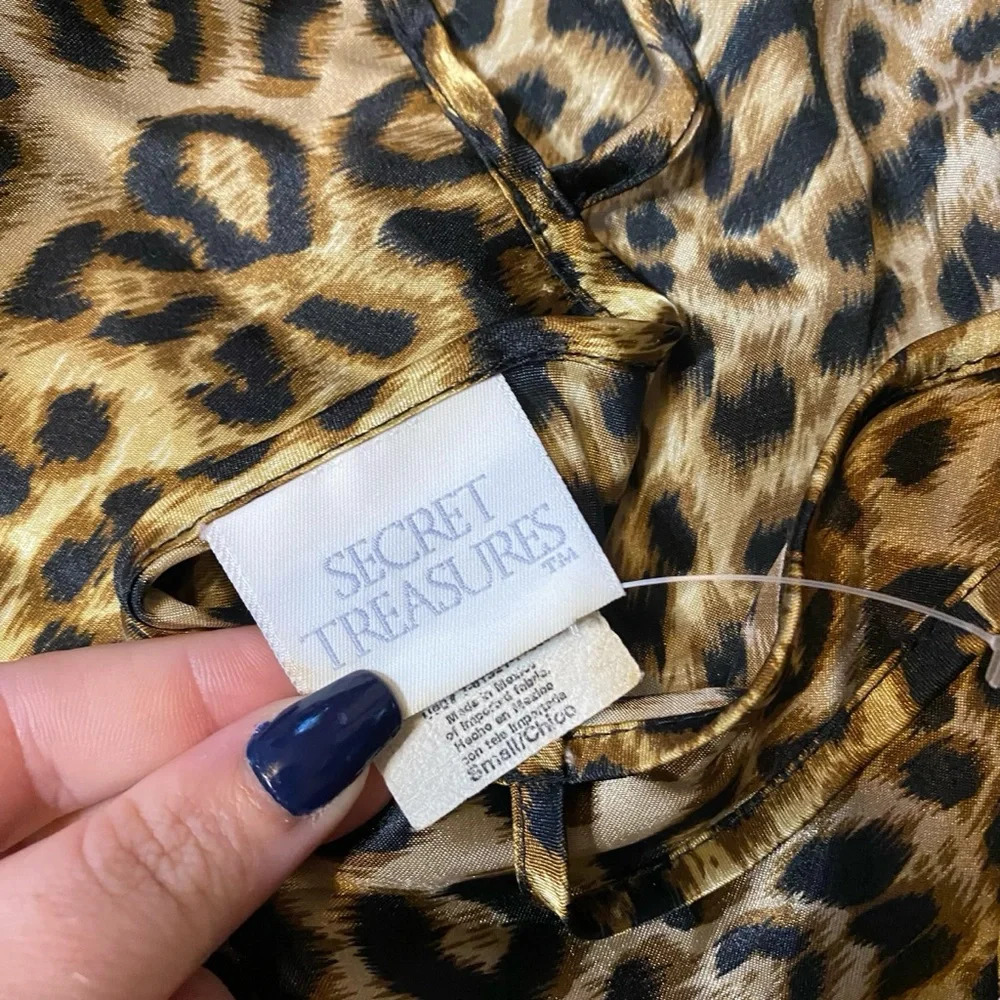 Vtg. Secret Treasures Leopard Cheetah Animal Print Satin Lace Slip Dress Size S - Picture 3 of 5
